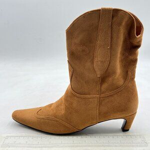 Brown Women Square Toe Comfort Low Heel Ankle Boot Pull On Bootie Winter Shoes